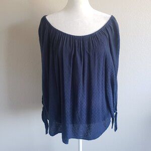 Velvet by Graham & Spencer Navy Blue Blouse Soft Relax Fit Top Tie Boho Size M